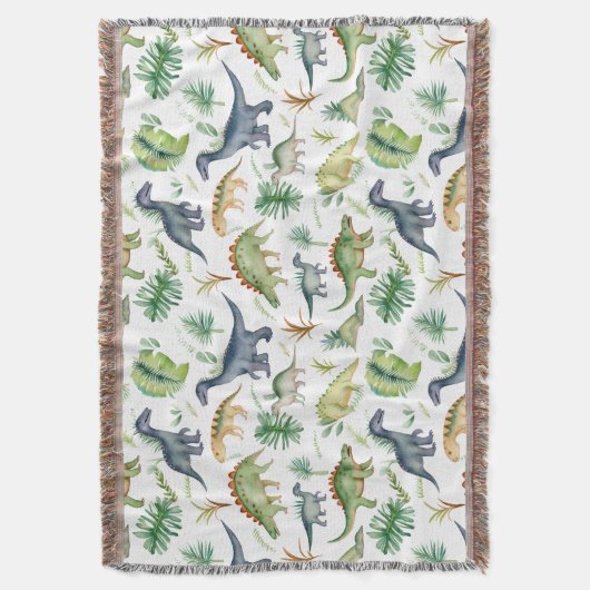 Dinosaurs Grren Waterverf Kinder Pattren Deken (Voorkant Verticaal)