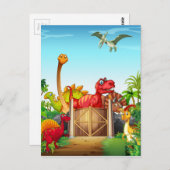 Dinosaurs in een dino park briefkaart (Voorkant / Achterkant)