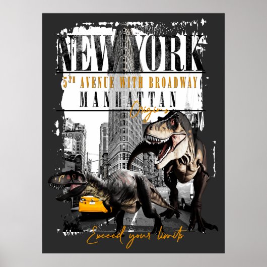 Dinosaurs in Manhattan NYC Poster (Voorkant)