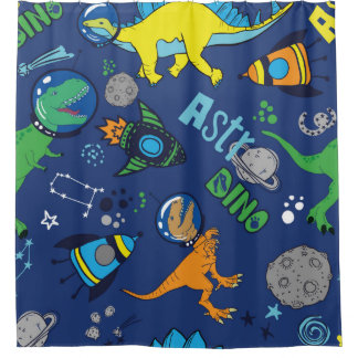 Dinosaurs in space hand drawn color vintage seamle douchegordijn