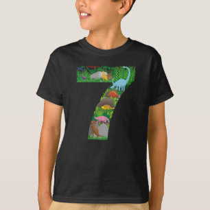 Dinosaurs Jungle Scene seventh Birthday no. seven T-shirt