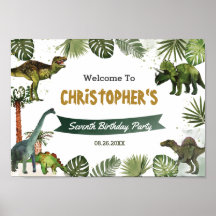 Dinosaurs Jurassic Birthday Party Welcome Sign A4
