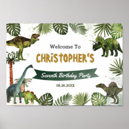 Dinosaurs Jurassic Birthday Party Welcome Sign A4 Poster