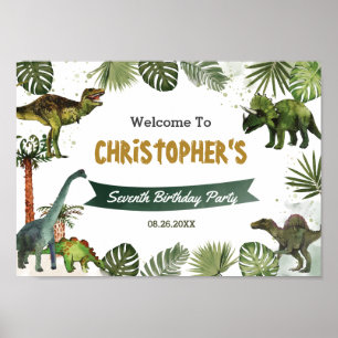 Dinosaurs Jurassic Birthday Party Welcome Sign A4 Poster
