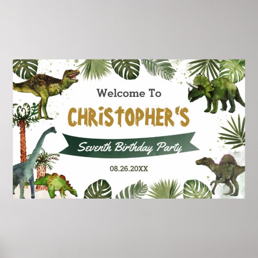 Dinosaurs Jurassic Birthday Party Welkomstachtergr Poster (Voorkant)
