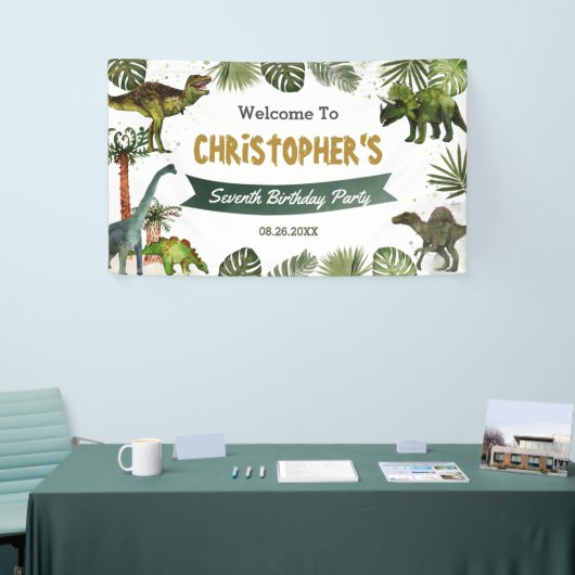 Dinosaurs Jurassic Birthday Party Welkomstachtergr Spandoek (Beurs)