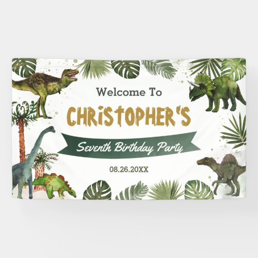 Dinosaurs Jurassic Birthday Party Welkomstachtergr Spandoek (Horizontaal)
