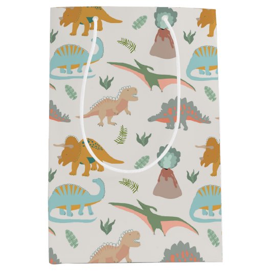 Dinosaurs Kids Hand Drawn Boho Dinosaur Pattern Medium Cadeauzakje (Voorkant)