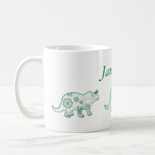 Dinosaurs Mandala tekening, gepersonaliseerde moer Koffiemok (Links)