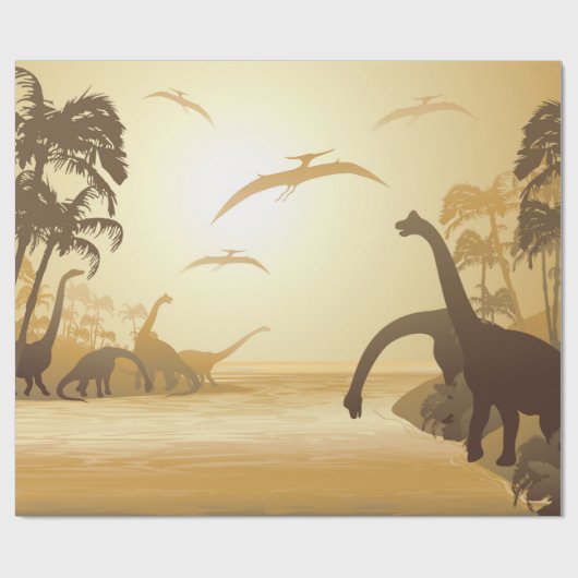 Dinosaurs on Tropical Jurassic Landscape  Cadeaupapier (Vlak)