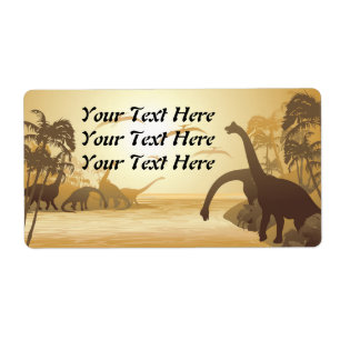 Dinosaurs on Tropical Jurassic Landscape Etiket