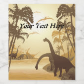 Dinosaurs on Tropical Jurassic Landscape Wijn Etiket (Enkel label)