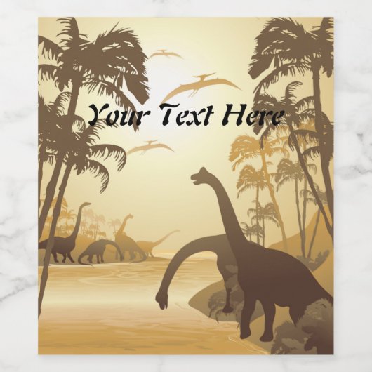 Dinosaurs on Tropical Jurassic Landscape Wijn Etiket (Enkel label)