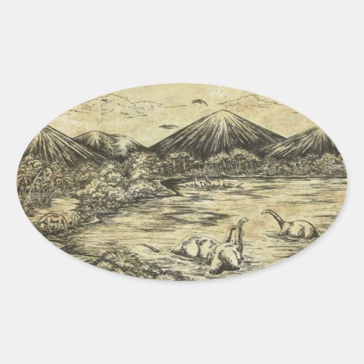 Dinosaurs Ovale Sticker (Voorkant)