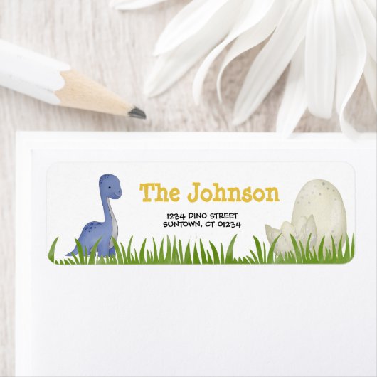 Dinosaurs Party violet yellow waterverf Address Etiket (Insitu)