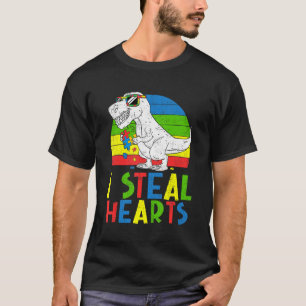 Dinosaurs Rex I Steal Hearts Puzzle Autisme Awaren T-shirt