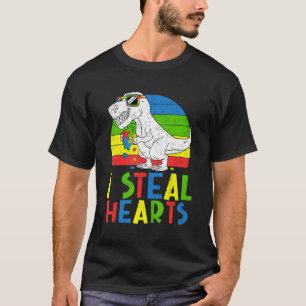 Dinosaurs Rex I Steal Hearts Puzzle Autisme Awaren T-shirt
