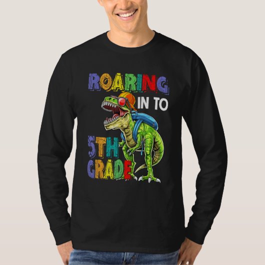 Dinosaurs Roaring Into 5th Grade Back To School T-shirt (Voorkant)