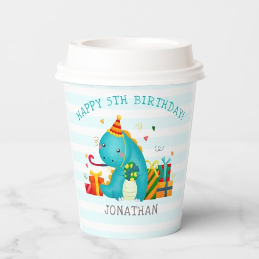 Dinosaurs Stomp Chomp and roar birhtday Boy Papieren Bekers (Achterkant)