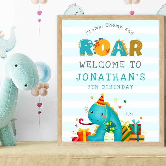 Dinosaurs Stomp Chomp and roar birhtday boy Poster