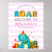 Dinosaurs Stomp Chomp and roar Birthday Girl Poster (Voorkant)