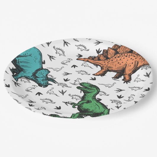 Dinosaurs Stomp Chomp Roar Birthday Party Pattern Papieren Bordje (Gekanteld)