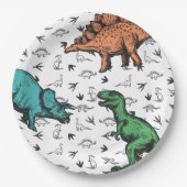 Dinosaurs Stomp Chomp Roar Birthday Party Pattern Papieren Bordje (Voorkant)