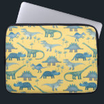 Dinosaurs Sunshine Yellow Laptop Sleeve<br><div class="desc">Veel blauwe dinosaurussen,  Tyrannosaurus rex,  Spinosaurus,  Stegosaurus,  Diplodocus en Triceratops op een zonnige gele achtergrond. Eek!</div>