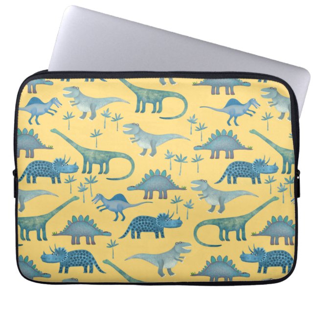 Dinosaurs Sunshine Yellow Laptop Sleeve (Voorkant)