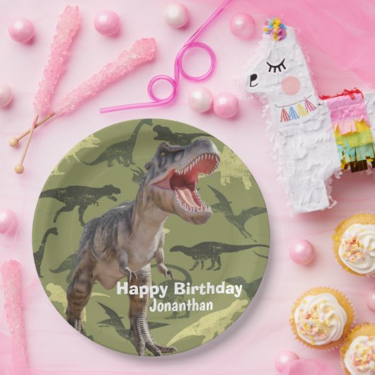 Dinosaurs T Rex patroon Jurassic World Papieren Bordje (Feest)