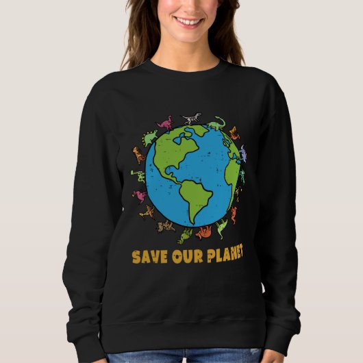 Dinosaurs T Rex Save Our Planet Awareness Earth Da Trui (Voorkant)