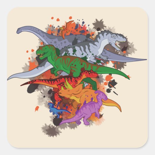Dinosaurs Vierkante Sticker (Voorkant)
