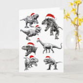DINOSAURS WEARING SANTA HATS CHRISTMAS KAART (Gele Bloem)