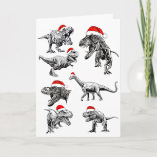 DINOSAURS WEARING SANTA HATS CHRISTMAS KAART