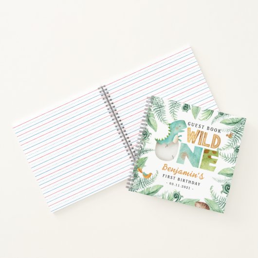 Dinosaurs Wild One 1st Birthday Guest Book Notitieboek (Binnen)