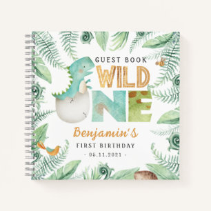 Dinosaurs Wild One 1st Birthday Guest Book Notitieboek