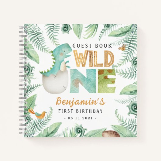 Dinosaurs Wild One 1st Birthday Guest Book Notitieboek (Voorkant)