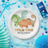 Dinosaurs Wild One Jurassic 1st Birthday Paper Pla Papieren Bordje (Feest)