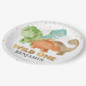 Dinosaurs Wild One Jurassic 1st Birthday Paper Pla Papieren Bordje (Gekanteld)