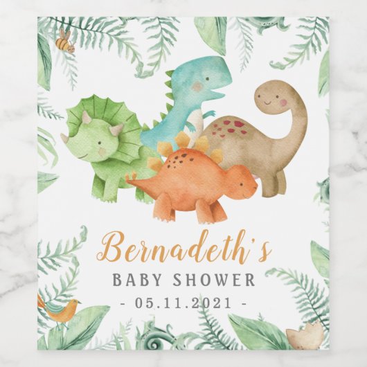 Dinosaurs Wilde Baby shower Wijn Etiket (Enkel label)