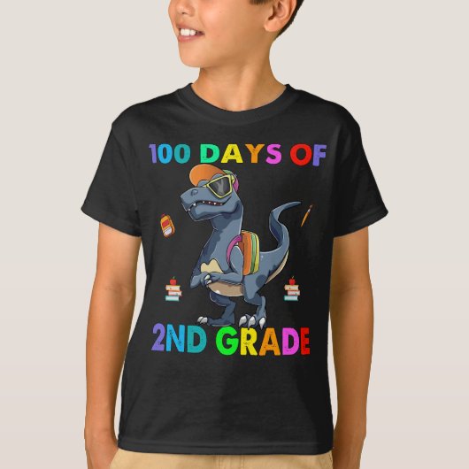 Dinosaurus 100 dagen van 2e klas t-shirt (Voorkant)