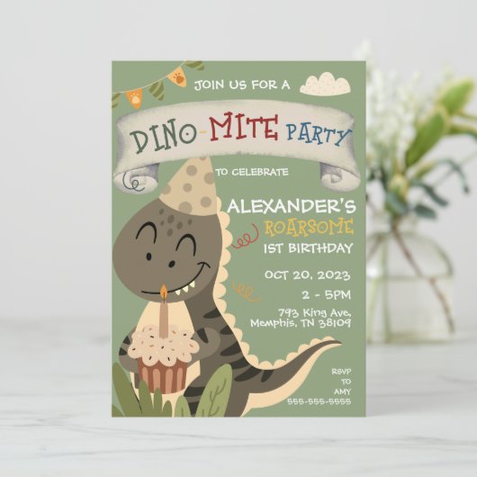 Dinosaurus 1e 2e 3e 4e 5e 6e 7e 8e Verjaardag Kaart (Staand voorkant)