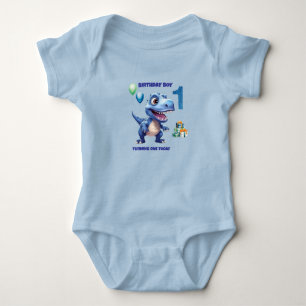 Dinosaurus 1e Verjaardag Baby Body Jongen Bewerkba Romper
