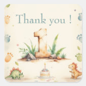 Dinosaurus 1e Verjaardag Dank u Stickers (Voorkant)