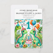 Dinosaurus 1e Verjaardag Jongen Stomp Chomp Roar Kaart (Voorkant / Achterkant)