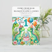 Dinosaurus 1e Verjaardag Jongen Stomp Chomp Roar Kaart (Staand voorkant)