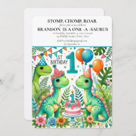 Dinosaurus 1e Verjaardag Jongen Stomp Chomp Roar Kaart