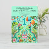 Dinosaurus 1e Verjaardag Jongen Stomp Chomp Roar Kaart (Staand voorkant)