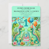 Dinosaurus 1e Verjaardag Jongen Stomp Chomp Roar Kaart (Voorkant)