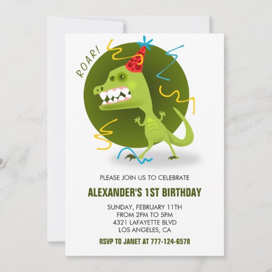 Dinosaurus 1e verjaardag jongen t rex voor kindere kaart (Voorkant)